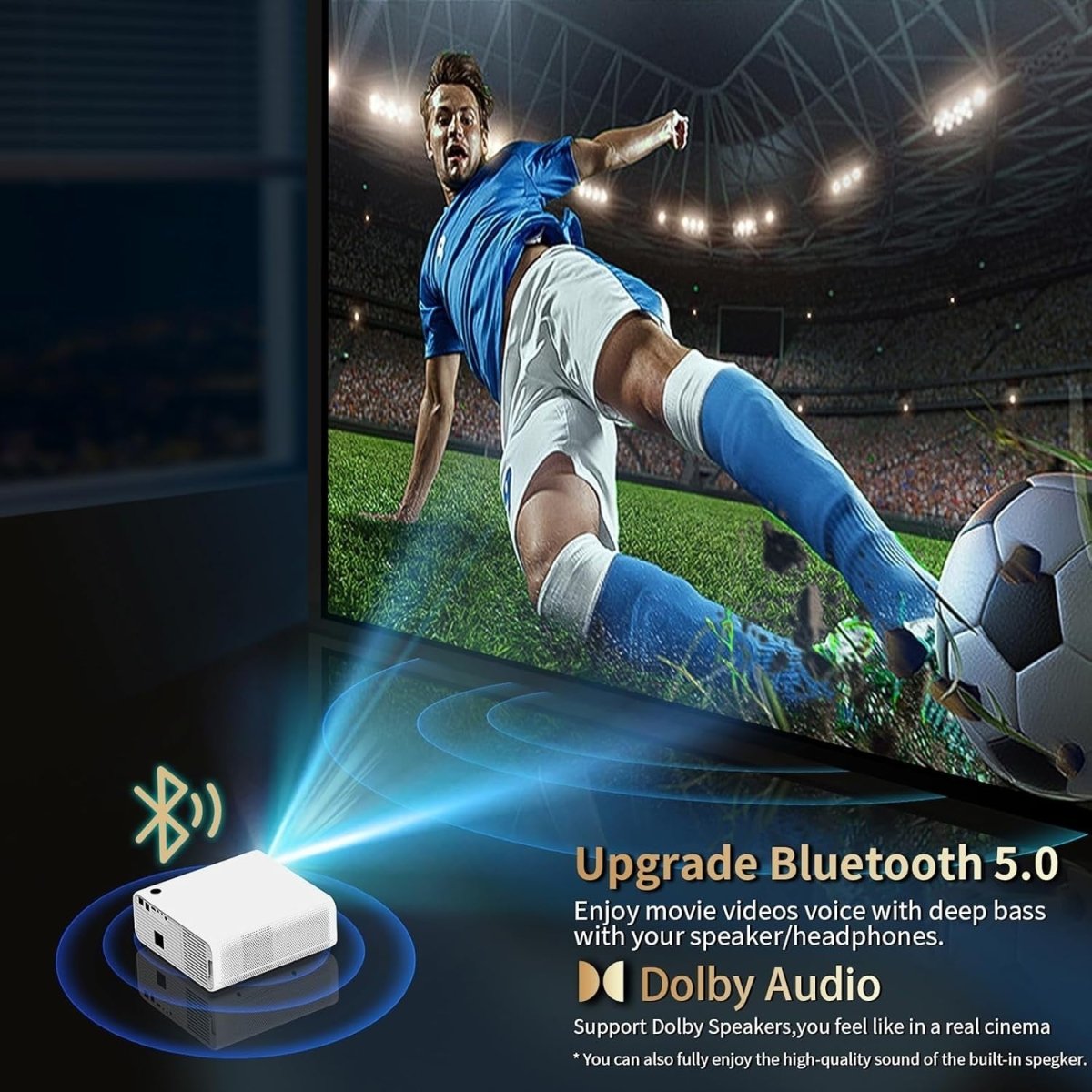 1800 ANSI 4K Outdoor Smart Projector WiFi Bluetooth Dolby 30W HDR10+ - Kwikley