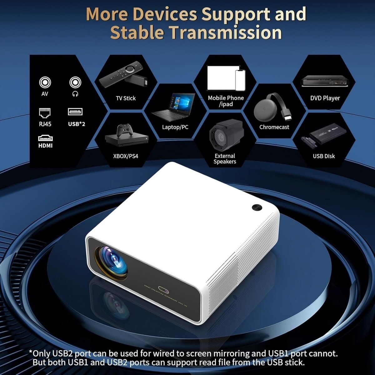 1800 ANSI 4K Outdoor Smart Projector WiFi Bluetooth Dolby 30W HDR10+ - Kwikley
