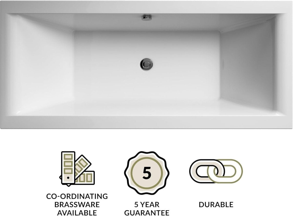 1800x800mm Square Double Ended Acrylic Shower Bath White Soaking Tub - Kwikley
