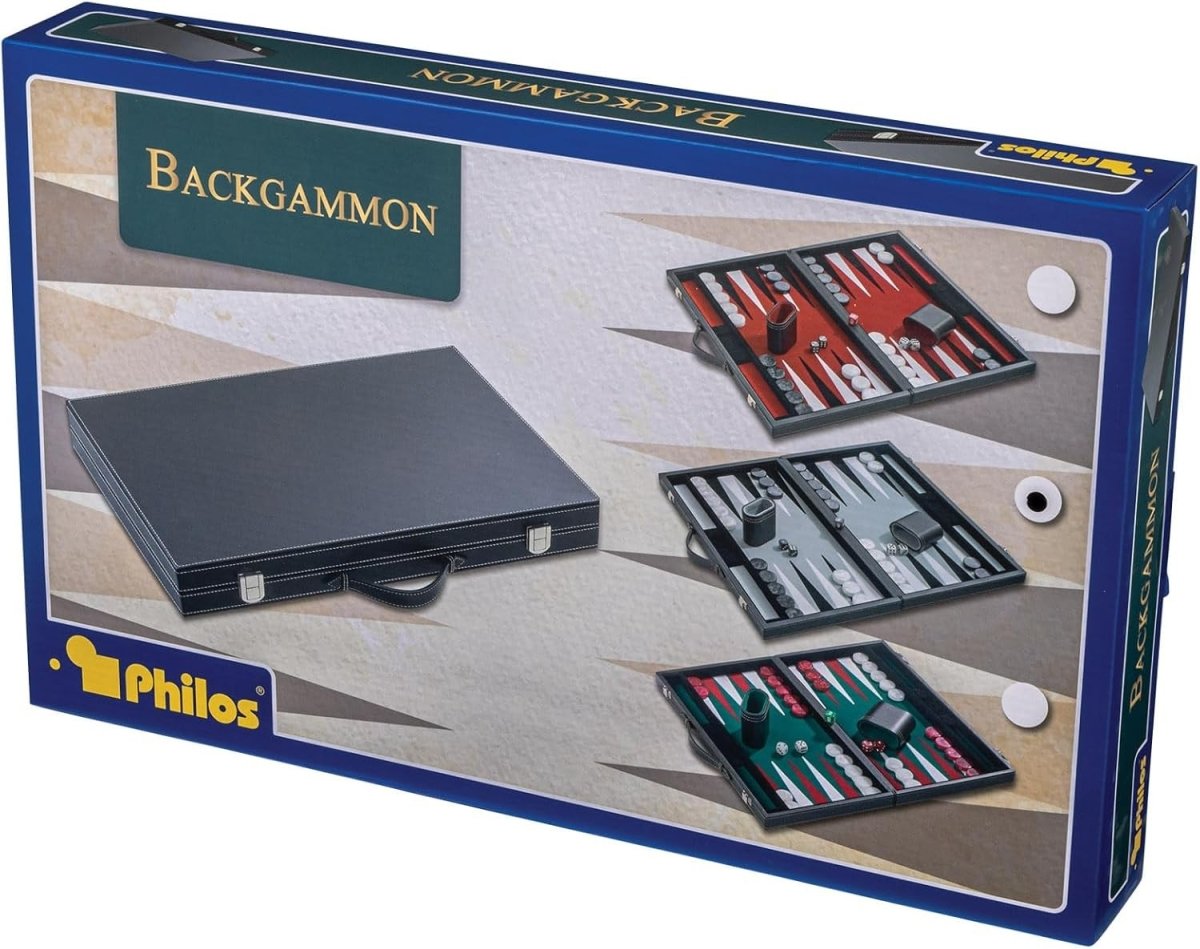 18.5” Backgammon Set Luxury Black Case Grey Felt Travel Board Game - Kwikley
