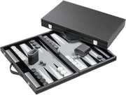 18.5” Backgammon Set Luxury Black Case Grey Felt Travel Board Game - Kwikley