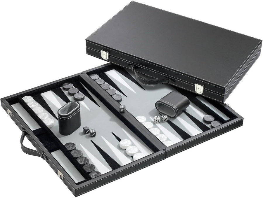 18.5” Backgammon Set Luxury Black Case Grey Felt Travel Board Game - Kwikley