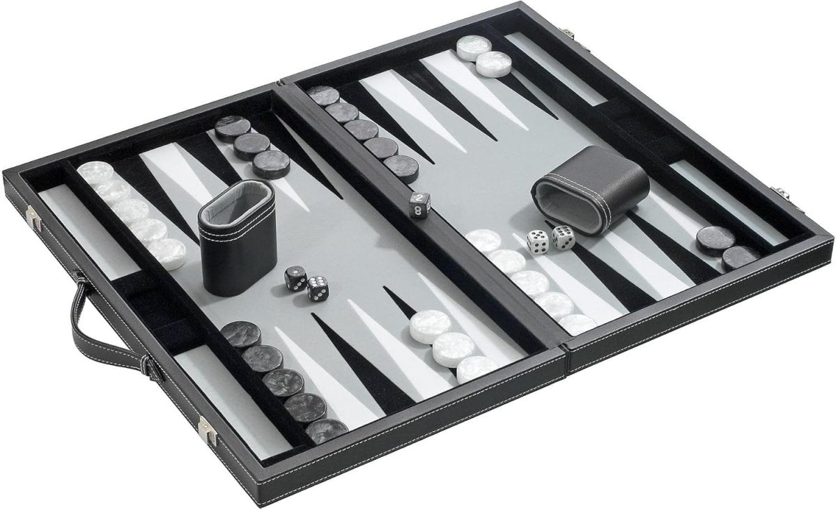 18.5” Backgammon Set Luxury Black Case Grey Felt Travel Board Game - Kwikley