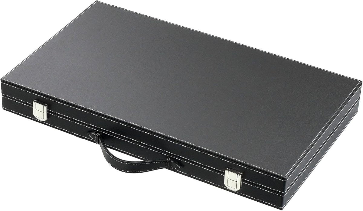 18.5” Backgammon Set Luxury Black Case Grey Felt Travel Board Game - Kwikley
