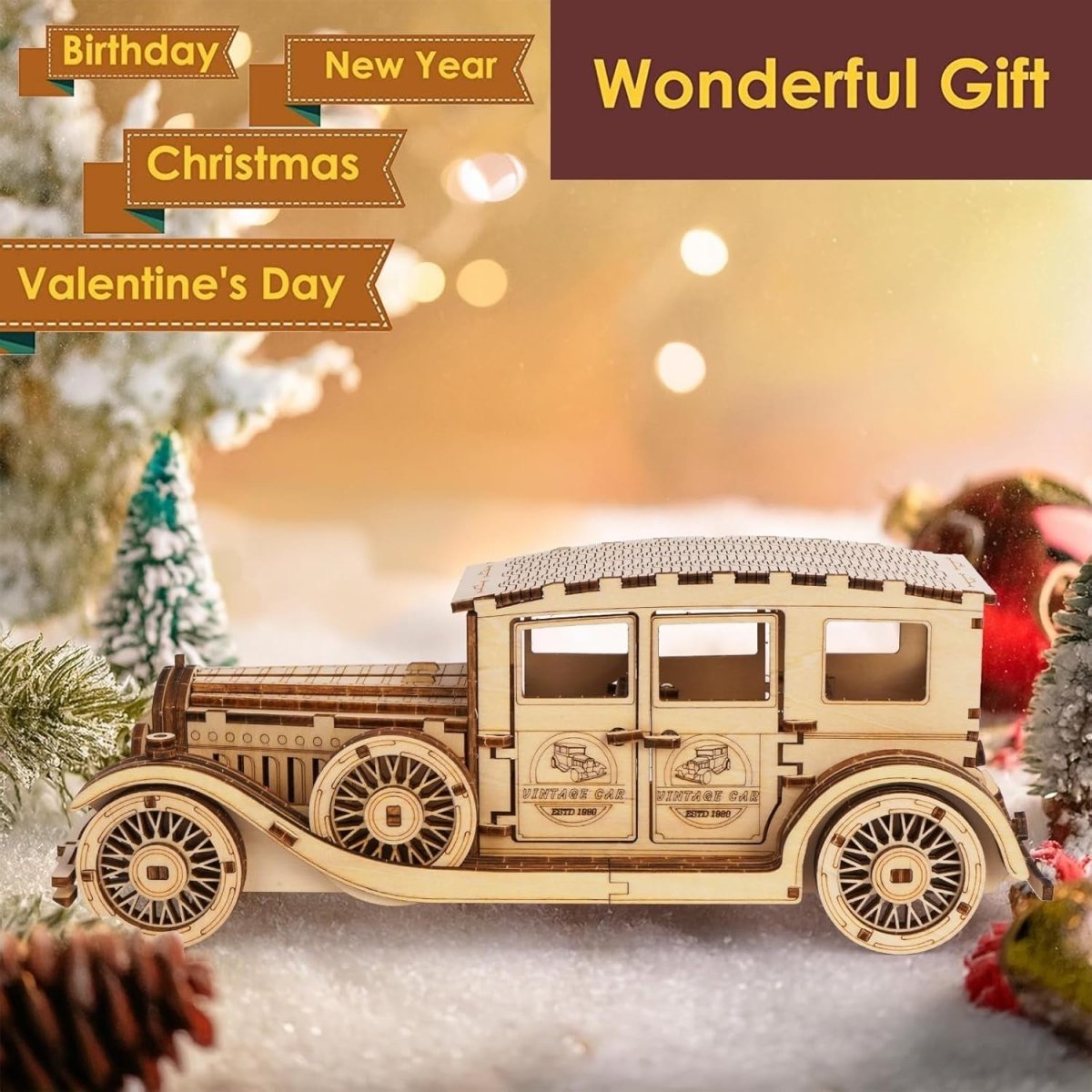 187pc Vintage Car 3D Wooden Puzzle DIY Mechanical Model Kit Build - Kwikley