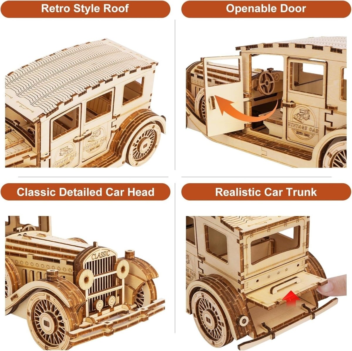 187pc Vintage Car 3D Wooden Puzzle DIY Mechanical Model Kit Build - Kwikley