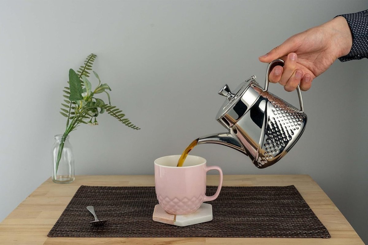 18oz Stainless Steel Teapot Non Drip Tea Pot Silver Cool Touch Handle - Kwikley