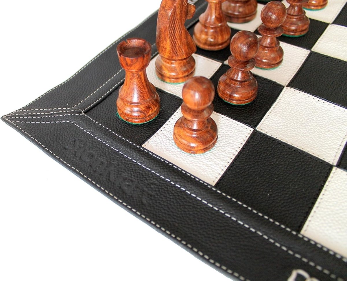 19" Leather Roll - Up Tournament Chess Set | Wooden Staunton Pieces | Travel Board - Kwikley