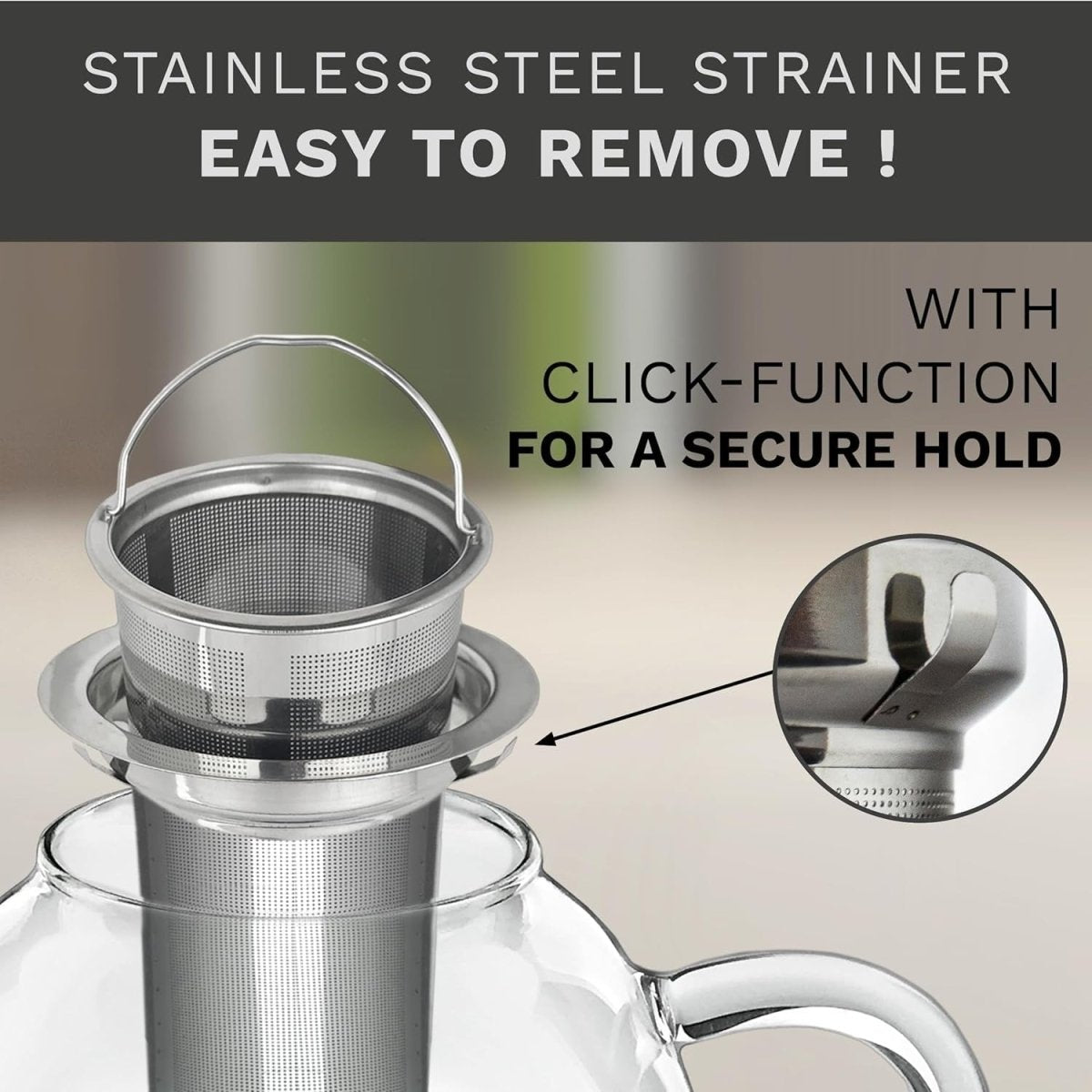 1L Borosilicate Glass Teapot with Stainless Steel Filter Anti Drip - Kwikley