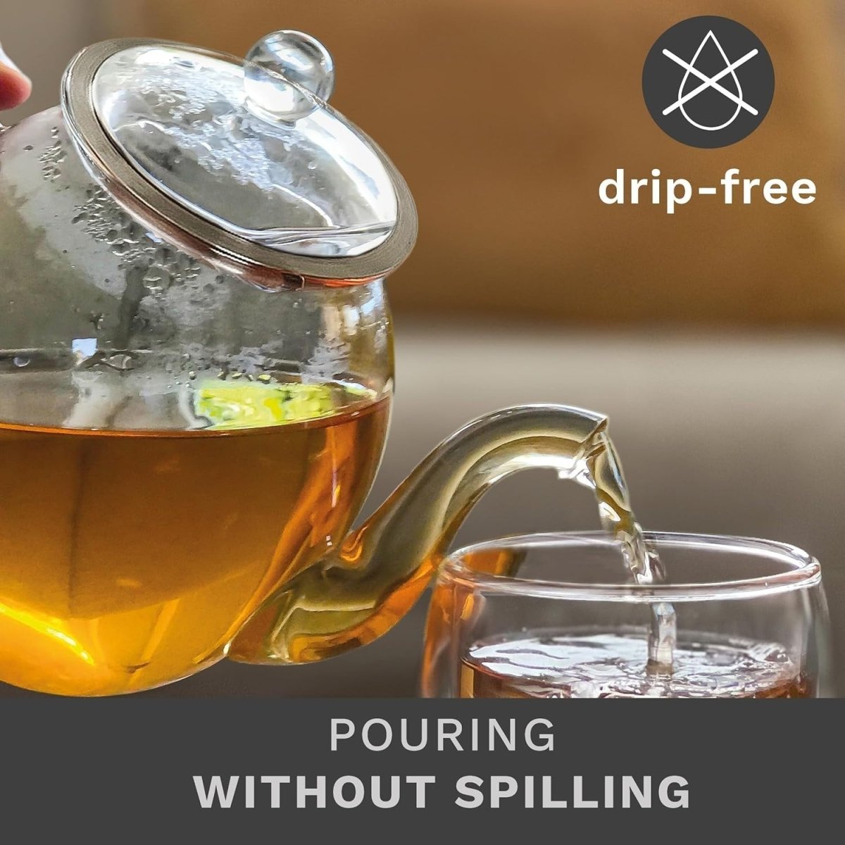 1L Borosilicate Glass Teapot with Stainless Steel Filter Anti Drip - Kwikley