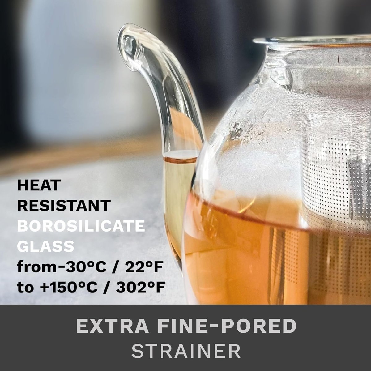 1L Borosilicate Glass Teapot with Stainless Steel Filter Anti Drip - Kwikley