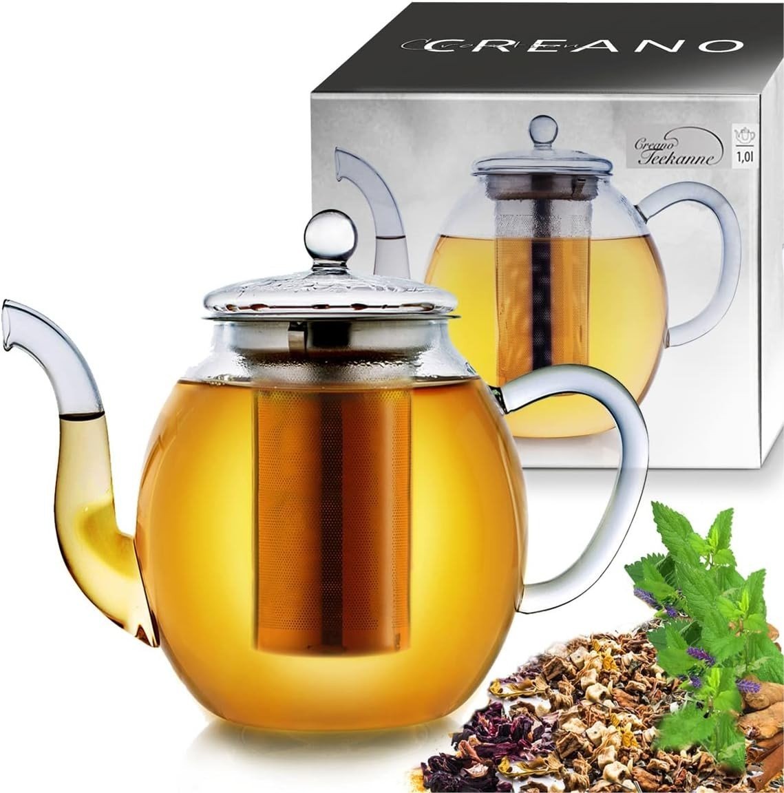 1L Borosilicate Glass Teapot with Stainless Steel Filter Anti Drip - Kwikley