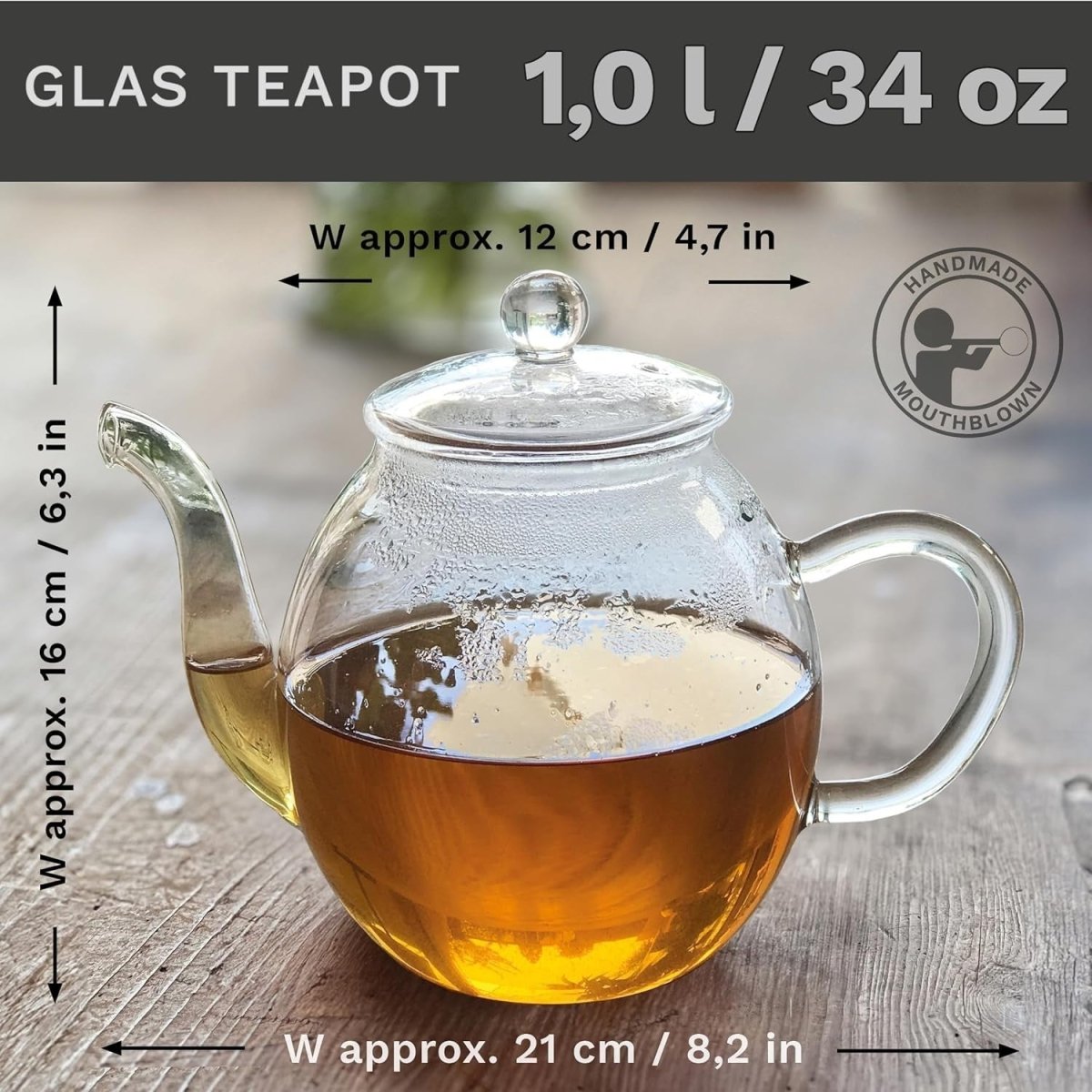 1L Borosilicate Glass Teapot with Stainless Steel Filter Anti Drip - Kwikley