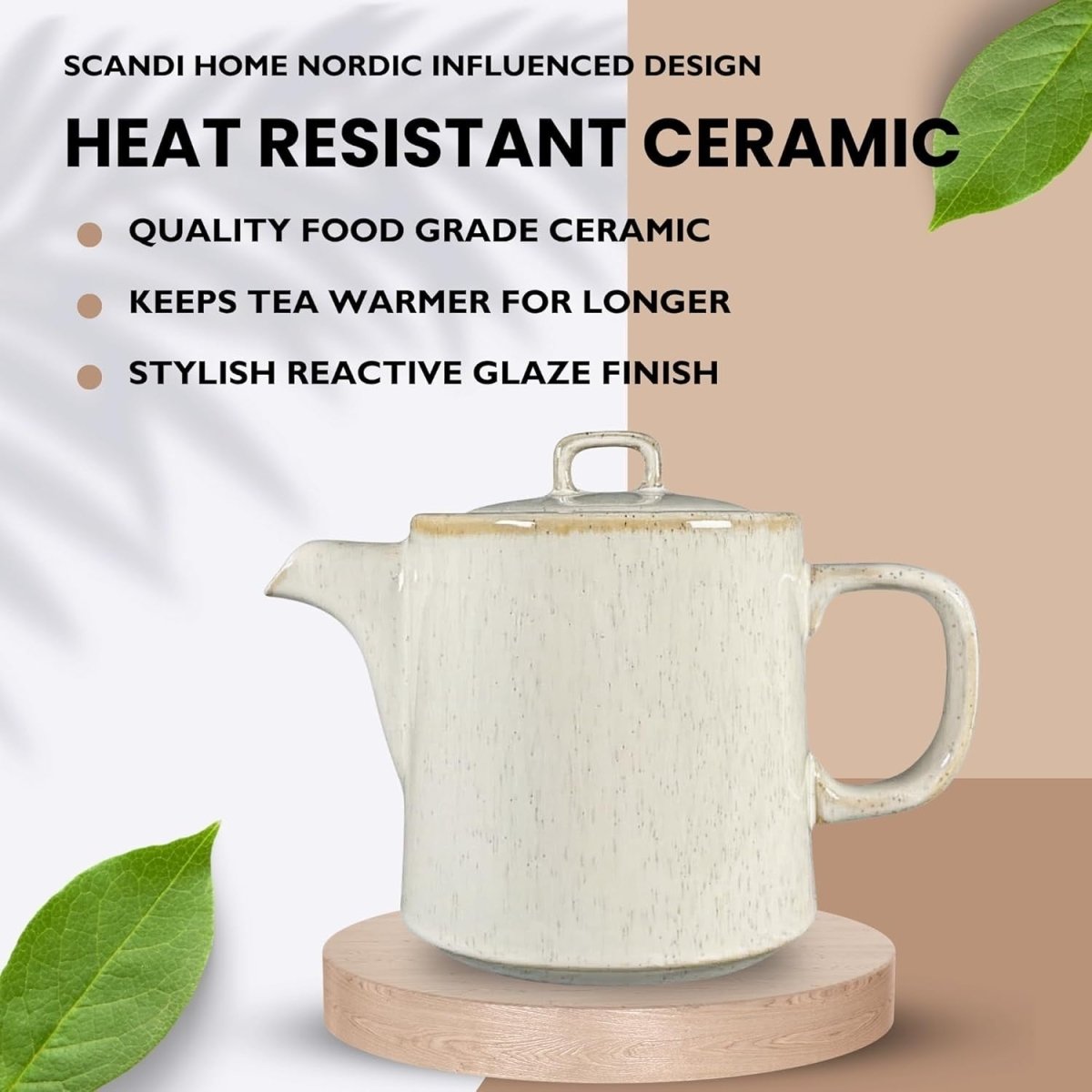 1L Ceramic Teapot with Infuser Cream Nordic Loose Leaf Tea Pot Strainer - Kwikley