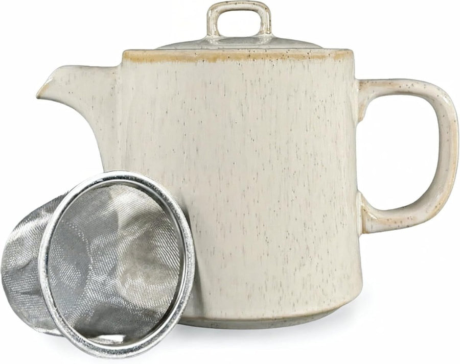 1L Ceramic Teapot with Infuser Cream Nordic Loose Leaf Tea Pot Strainer - Kwikley