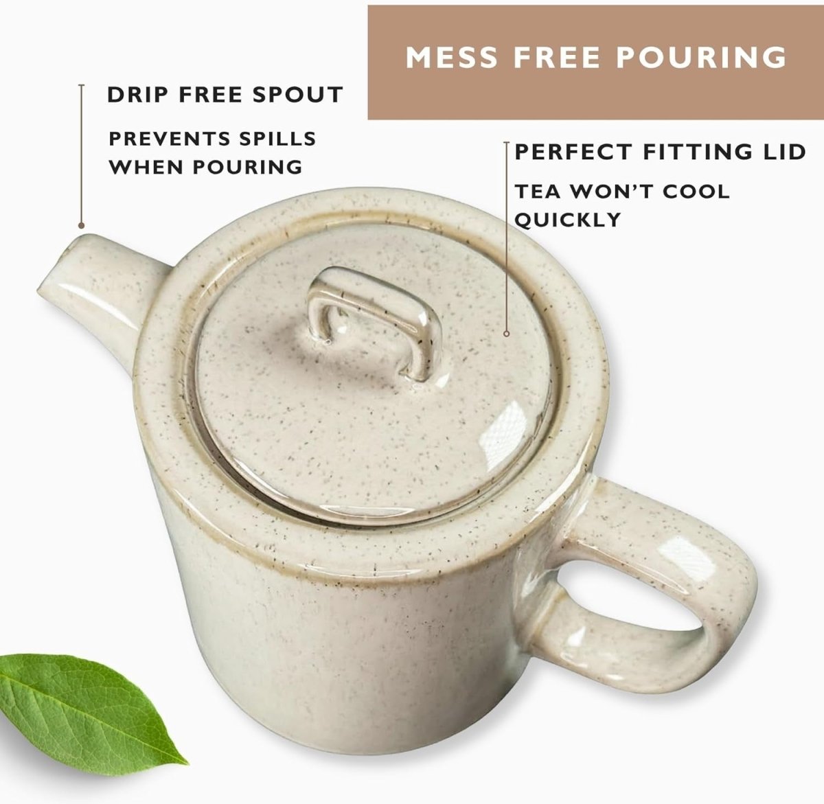 1L Ceramic Teapot with Infuser Cream Nordic Loose Leaf Tea Pot Strainer - Kwikley