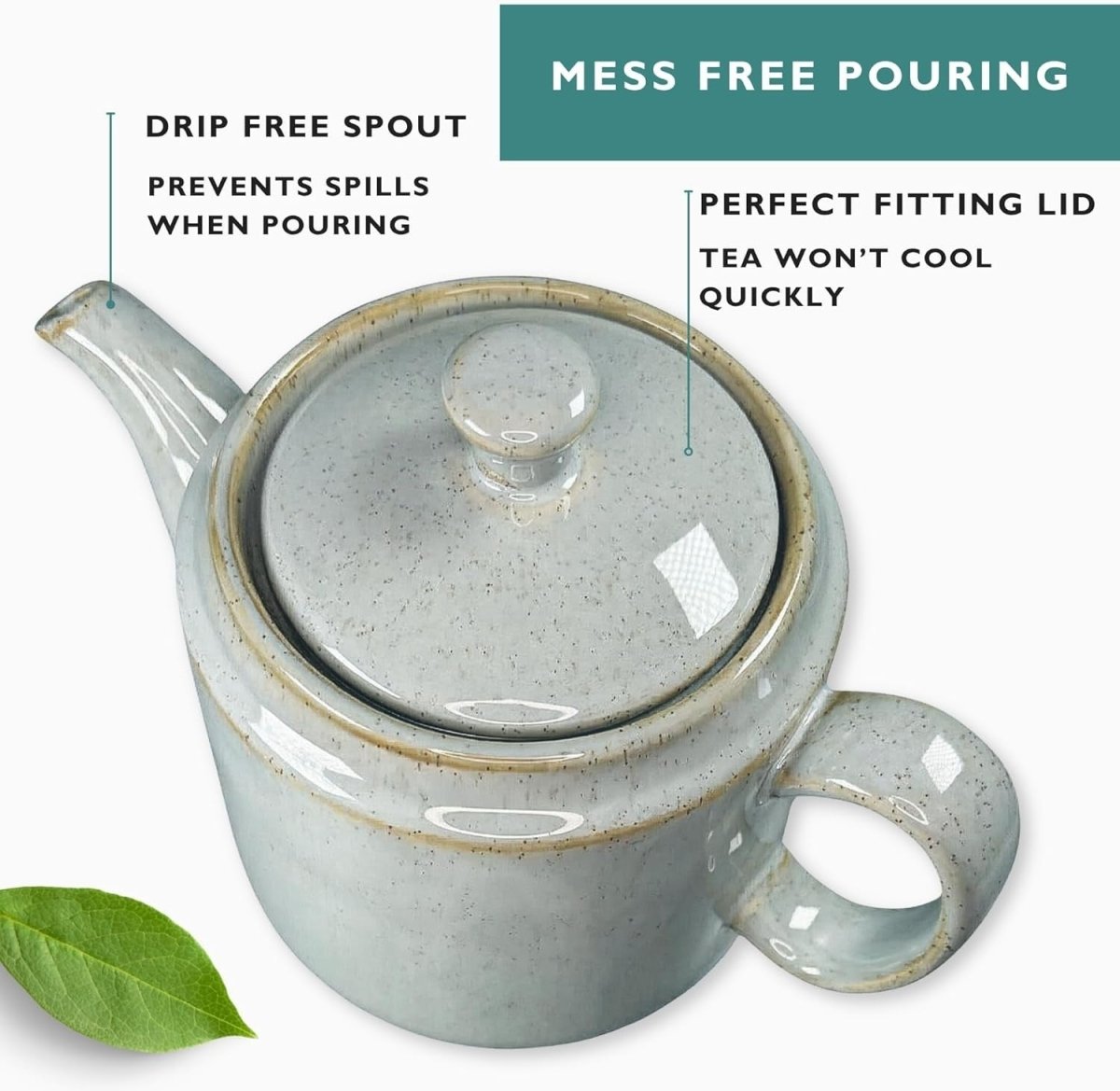 1L Ceramic Teapot with Infuser Duck Egg Blue Loose Leaf Tea Pot - Kwikley