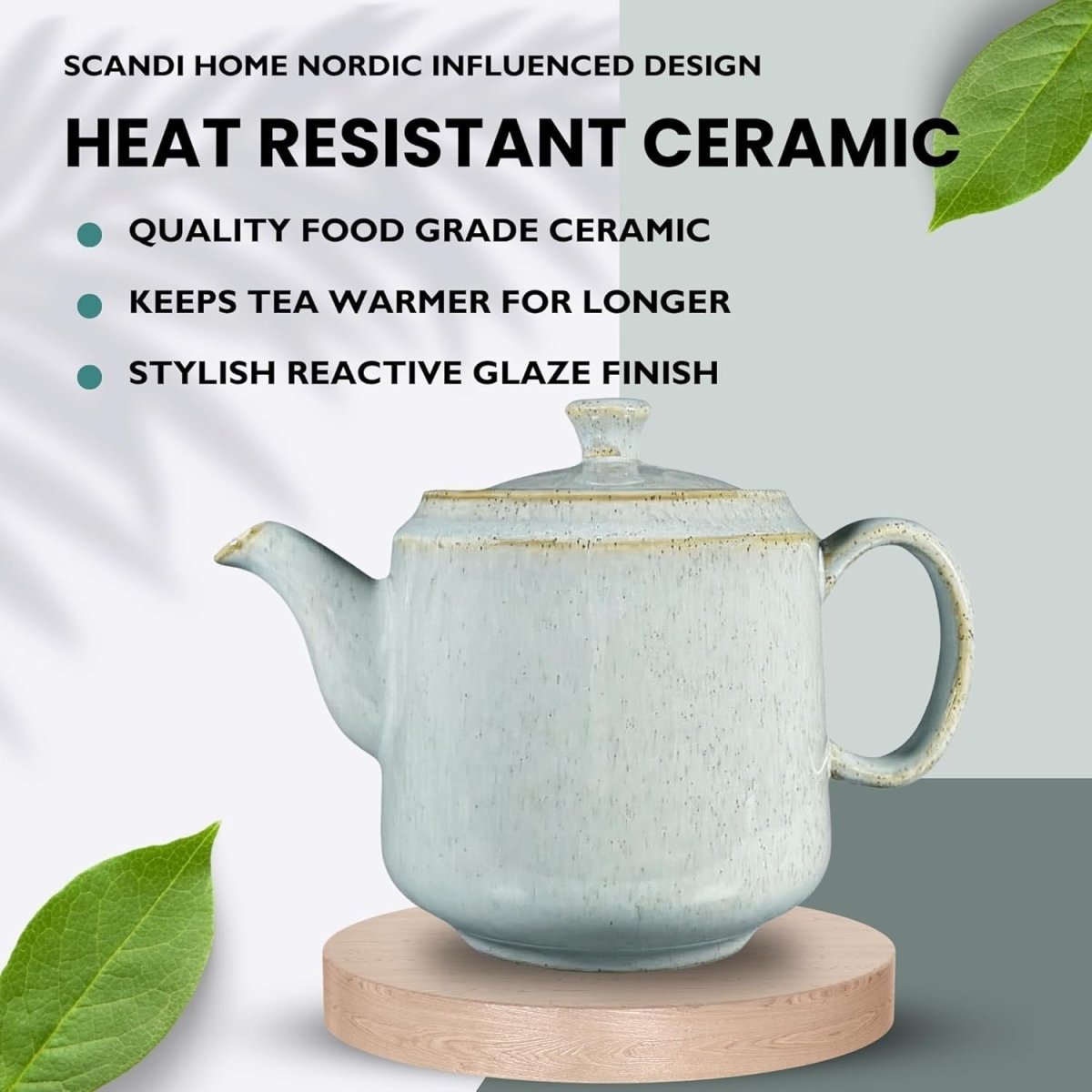 1L Ceramic Teapot with Infuser Duck Egg Blue Loose Leaf Tea Pot - Kwikley