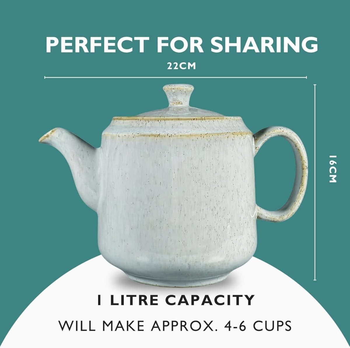 1L Ceramic Teapot with Infuser Duck Egg Blue Loose Leaf Tea Pot - Kwikley