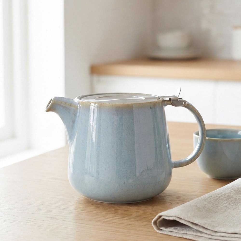 1L Ceramic Teapot with Infuser Duck Egg Blue Nordic Loose Leaf Tea - Kwikley