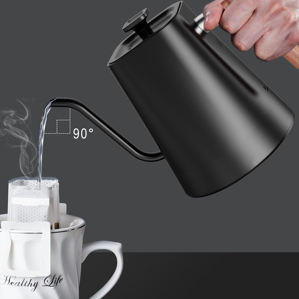 1L Electric Gooseneck Kettle Digital Temp Control Fast Boil Black - Kwikley