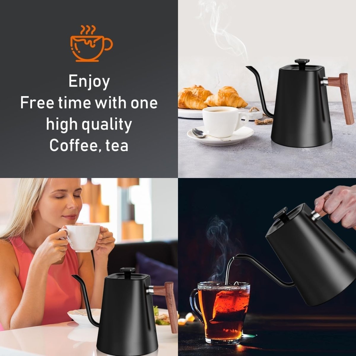 1L Electric Gooseneck Kettle Digital Temp Control Fast Boil Black - Kwikley