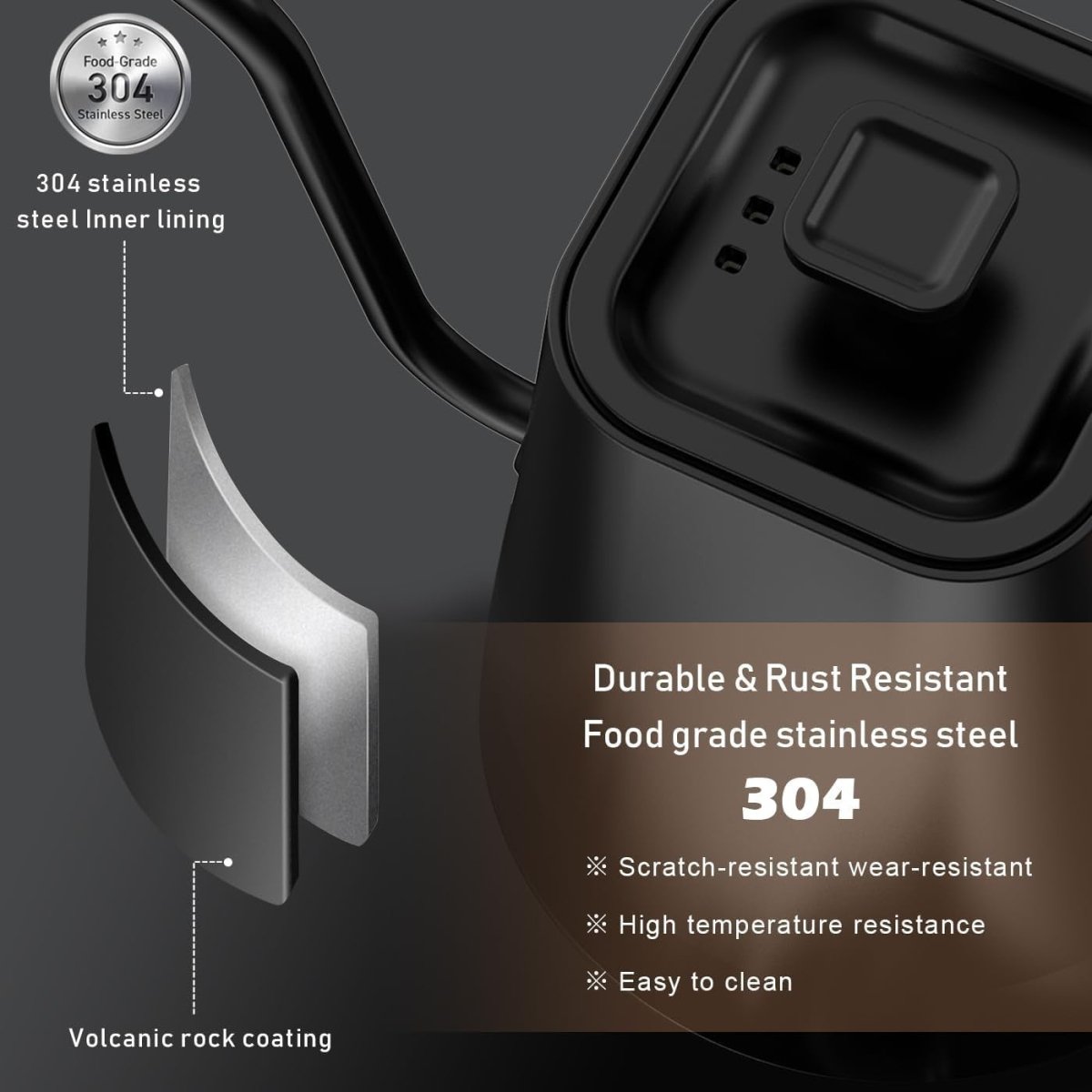 1L Electric Gooseneck Kettle Digital Temp Control Fast Boil Black - Kwikley