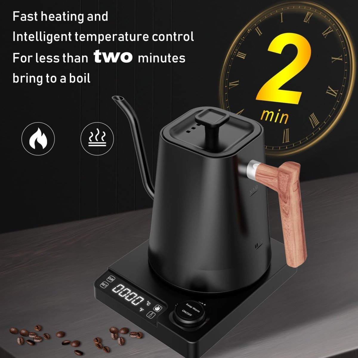 1L Electric Gooseneck Kettle Digital Temp Control Fast Boil Black - Kwikley