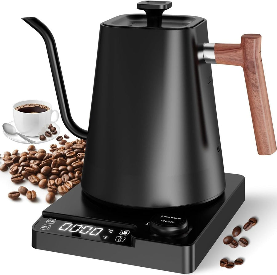 1L Electric Gooseneck Kettle Digital Temp Control Fast Boil Black - Kwikley