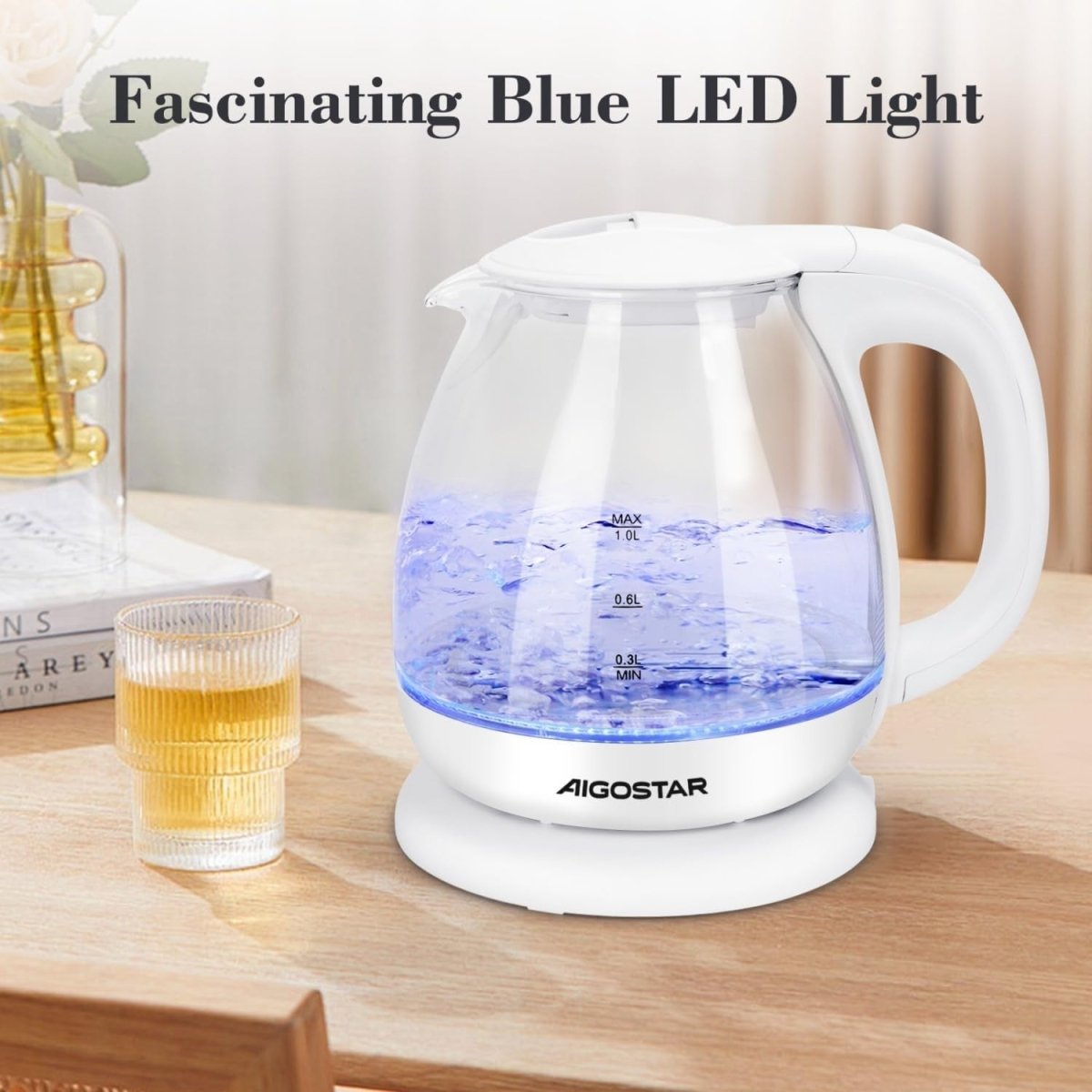1L Glass Electric Kettle Fast Boil Cordless Auto Shut - Off Water Boiler - Kwikley