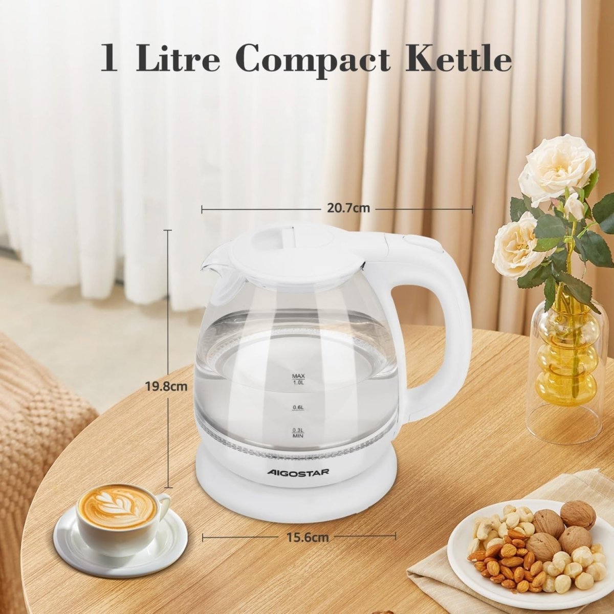 1L Glass Electric Kettle Fast Boil Cordless Auto Shut - Off Water Boiler - Kwikley