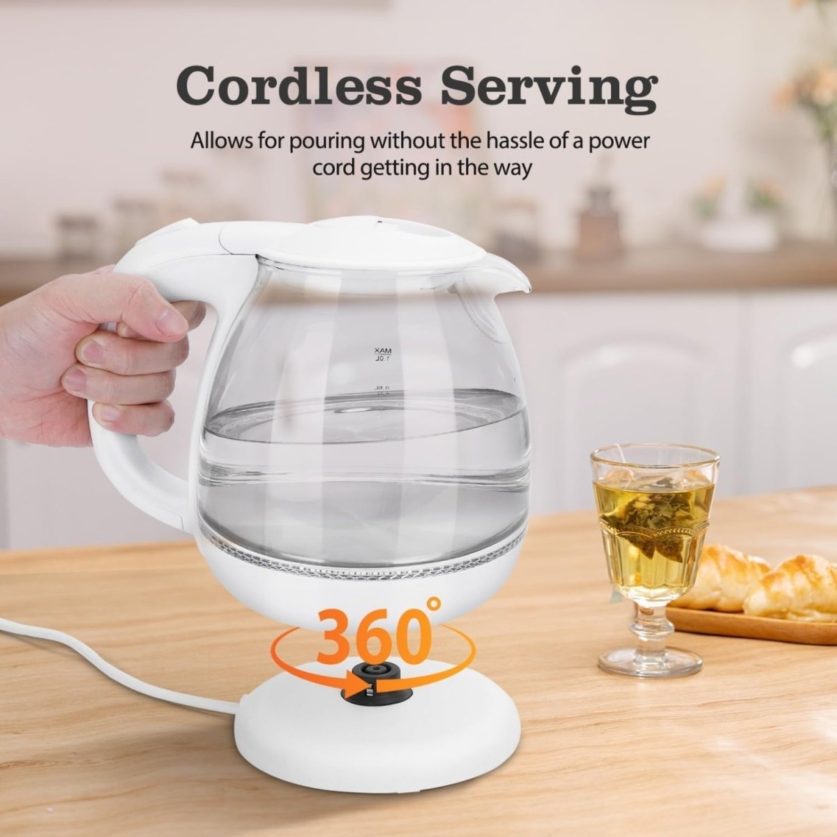 1L Glass Electric Kettle Fast Boil Cordless Auto Shut - Off Water Boiler - Kwikley