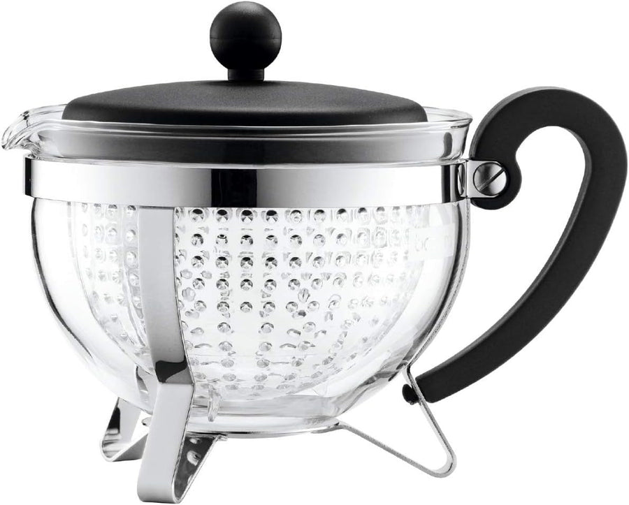 1L Glass Teapot Heat Resistant Borosilicate Tea Pot Filter & Lid Black - Kwikley