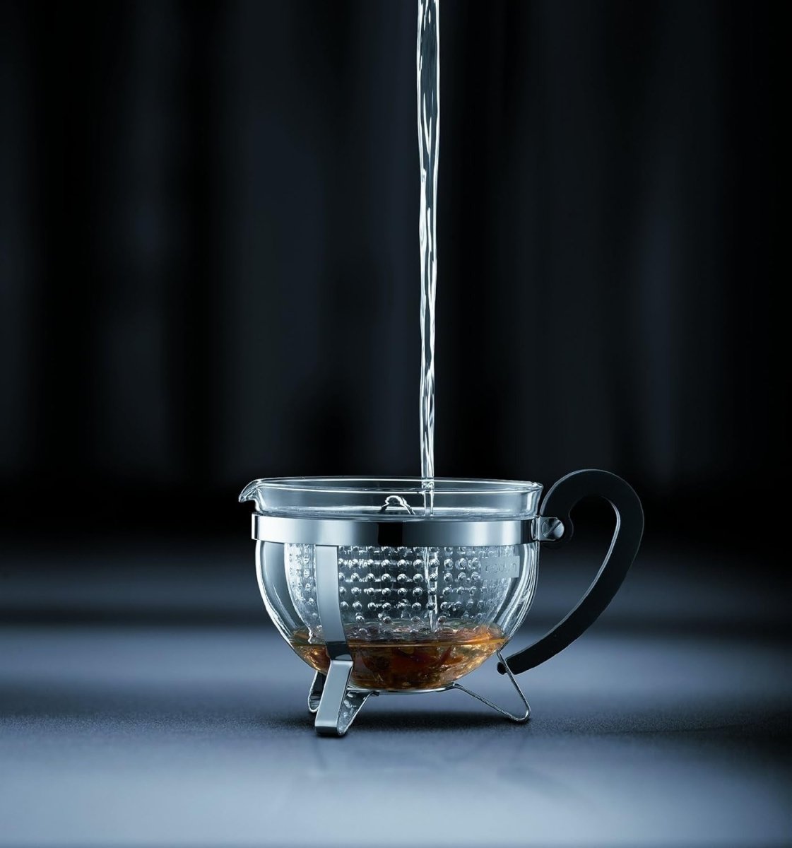 1L Glass Teapot Heat Resistant Borosilicate Tea Pot Filter & Lid Black - Kwikley