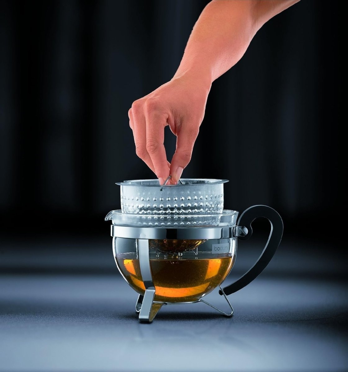 1L Glass Teapot Heat Resistant Borosilicate Tea Pot Filter & Lid Black - Kwikley