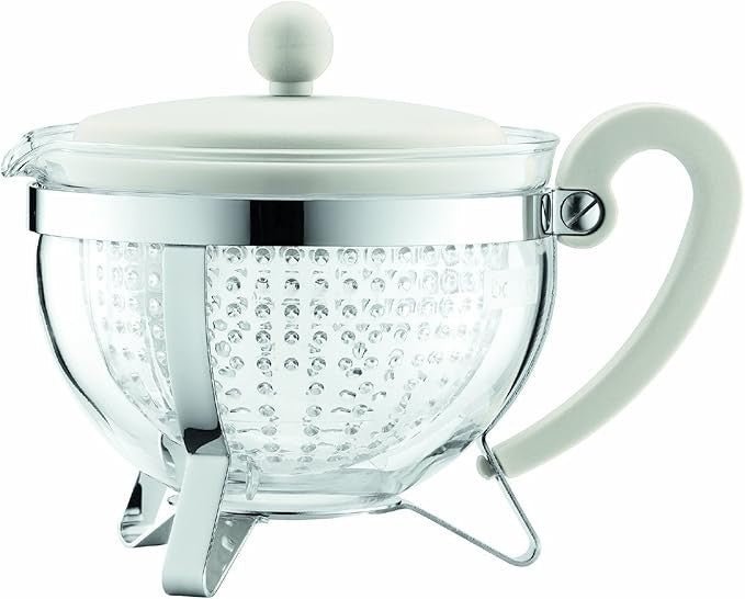 1L Glass Teapot Heat Resistant Borosilicate Tea Pot Filter Lid White - Kwikley
