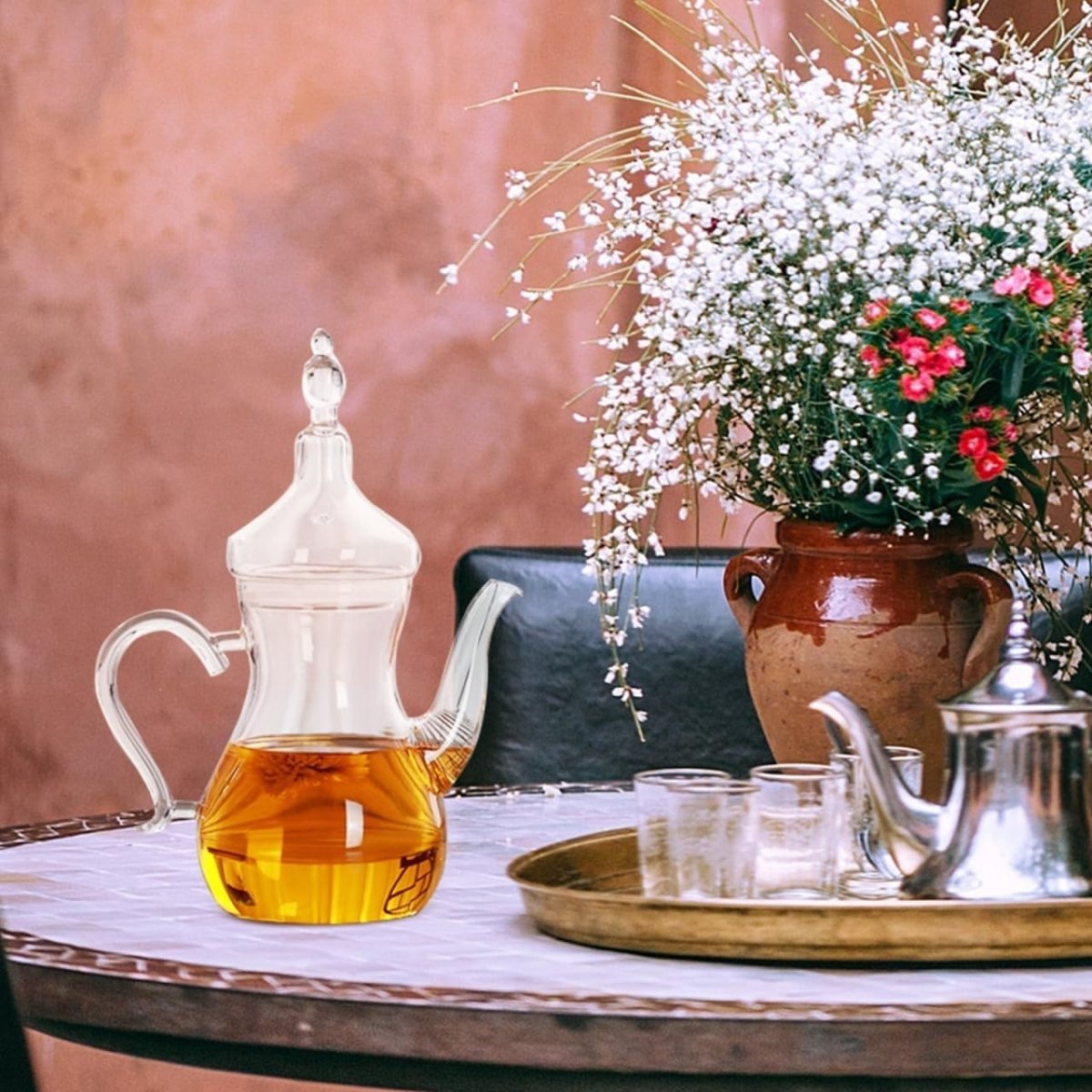 1L Glass Teapot with Built In Infuser Heat Resistant Herbal Tea Maker - Kwikley