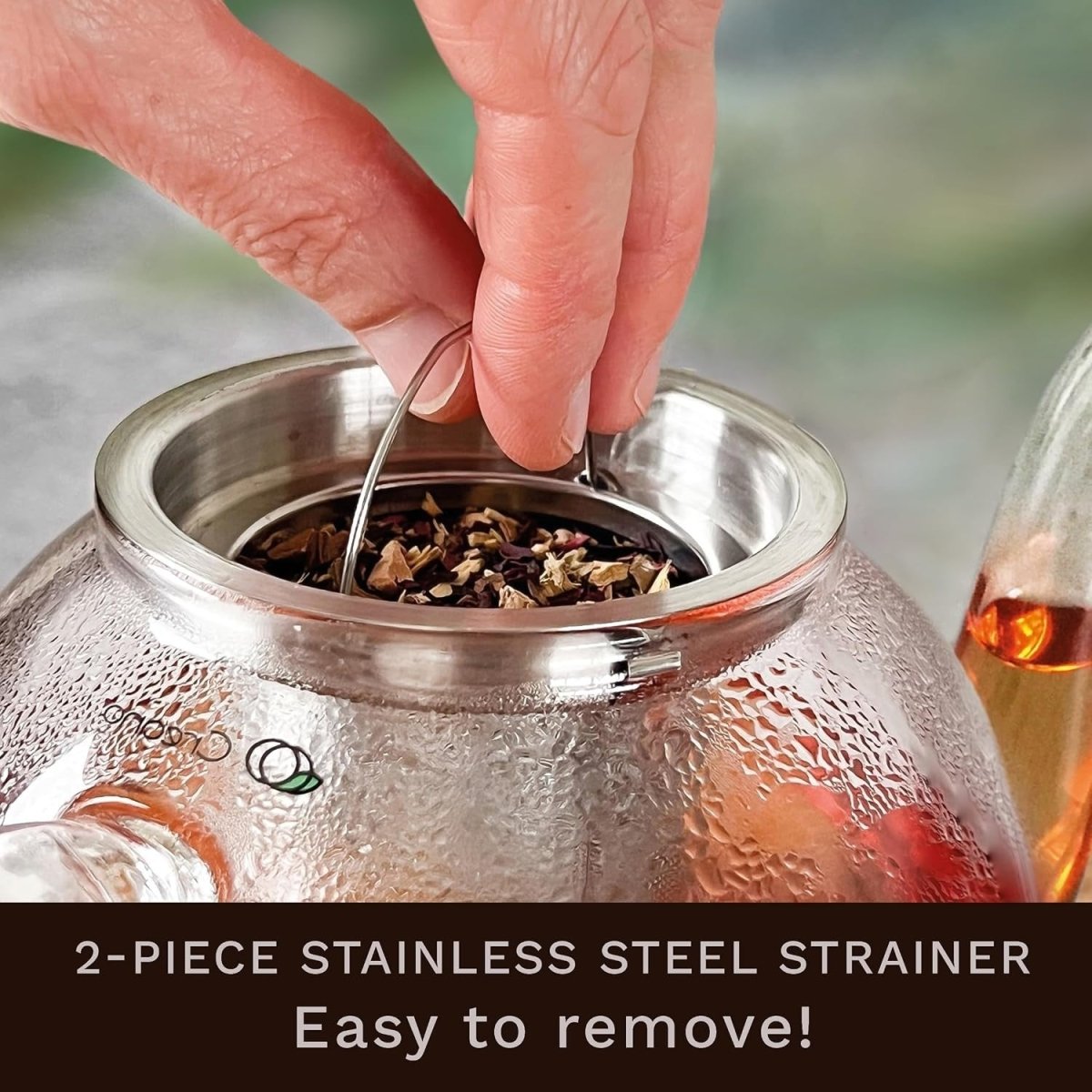 1L Glass Teapot with Silver Warmer Stainless Filter Drip Free Tea Pot - Kwikley