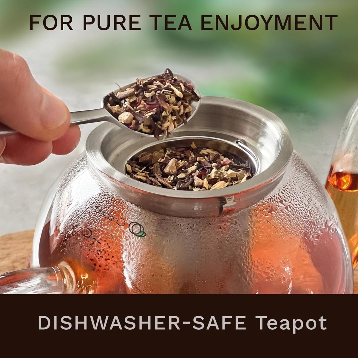 1L Glass Teapot with Silver Warmer Stainless Filter Drip Free Tea Pot - Kwikley
