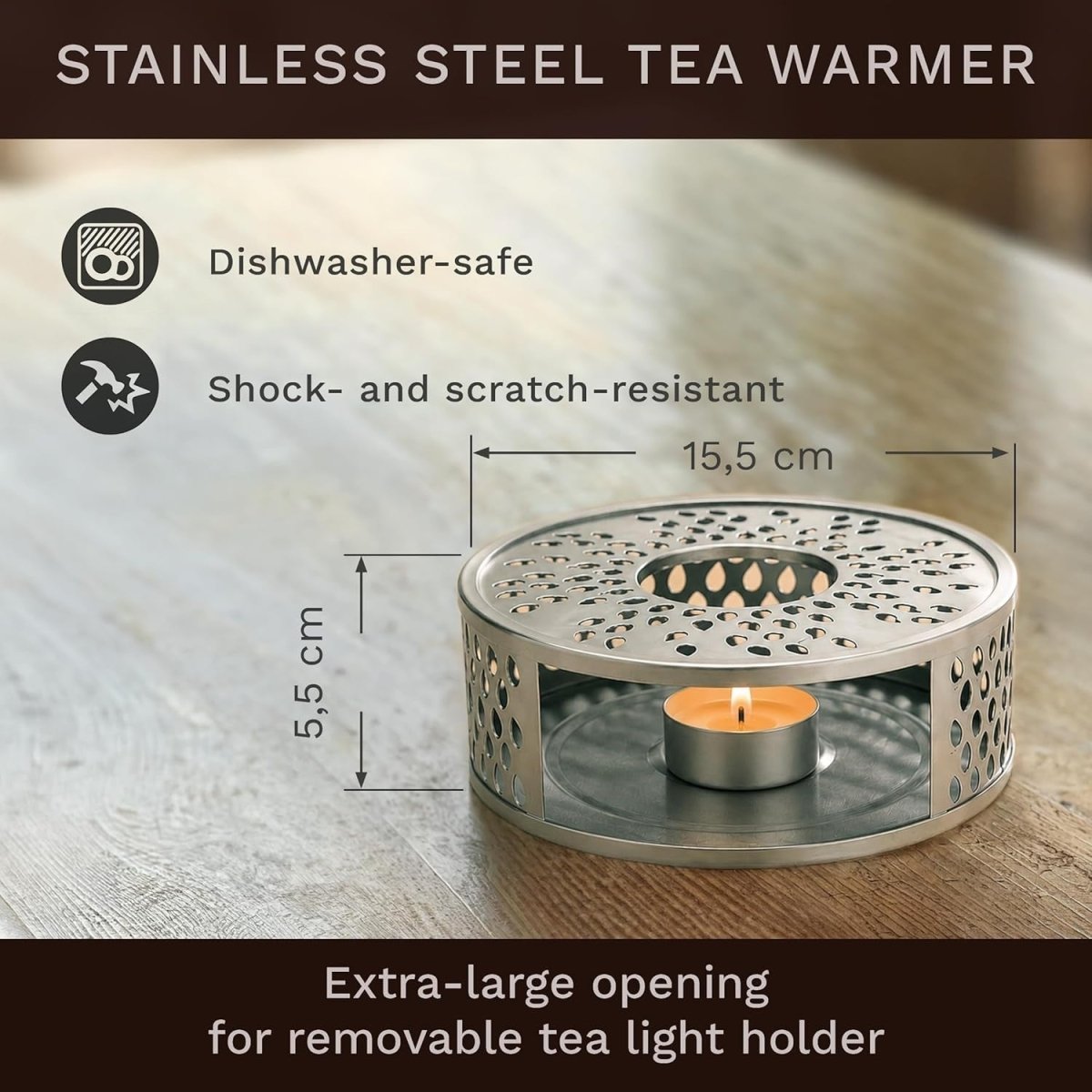 1L Glass Teapot with Silver Warmer Stainless Filter Drip Free Tea Pot - Kwikley