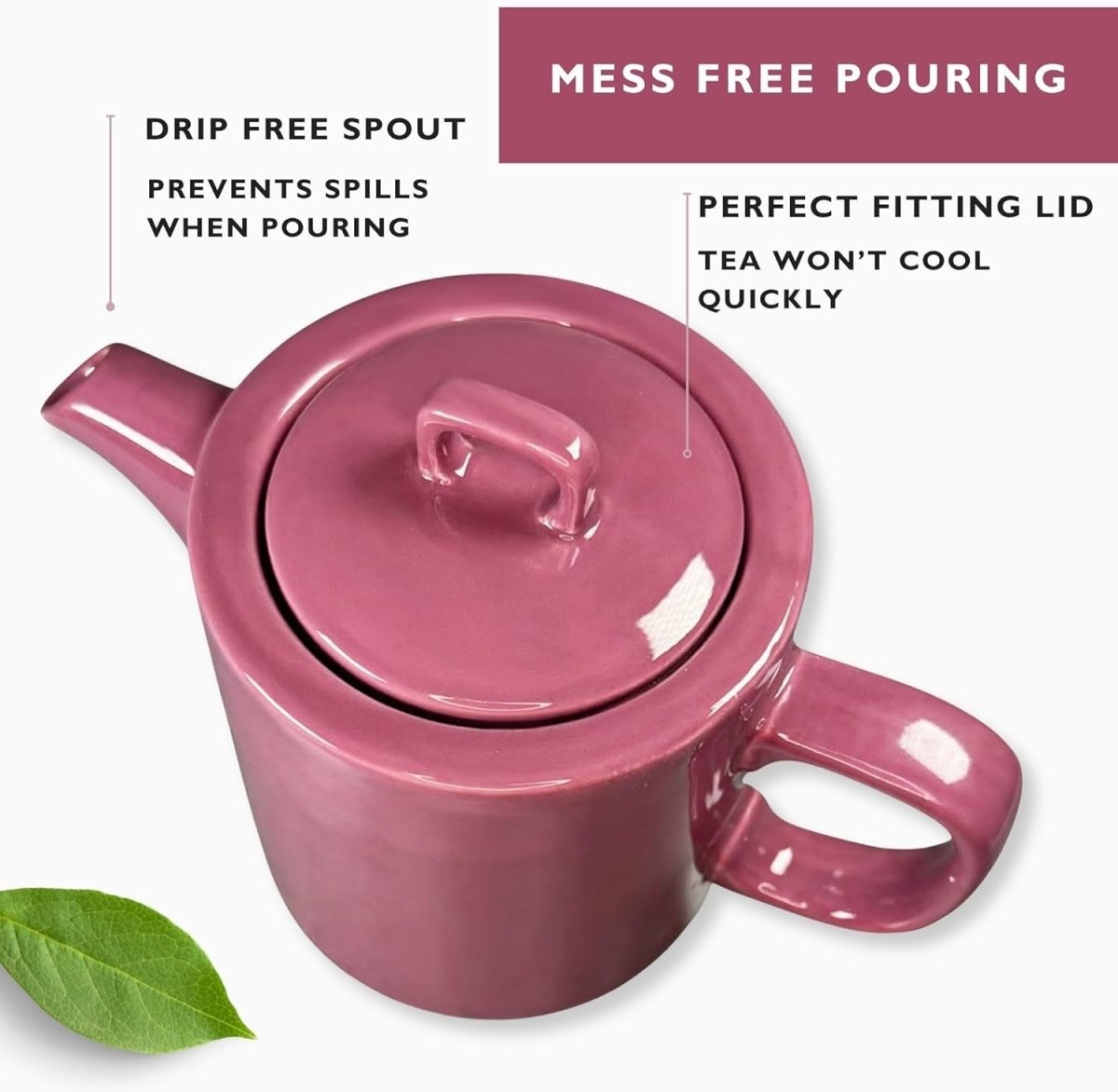 1L Pink Ceramic Teapot with Infuser Nordic Loose Leaf Tea Pot Strainer - Kwikley