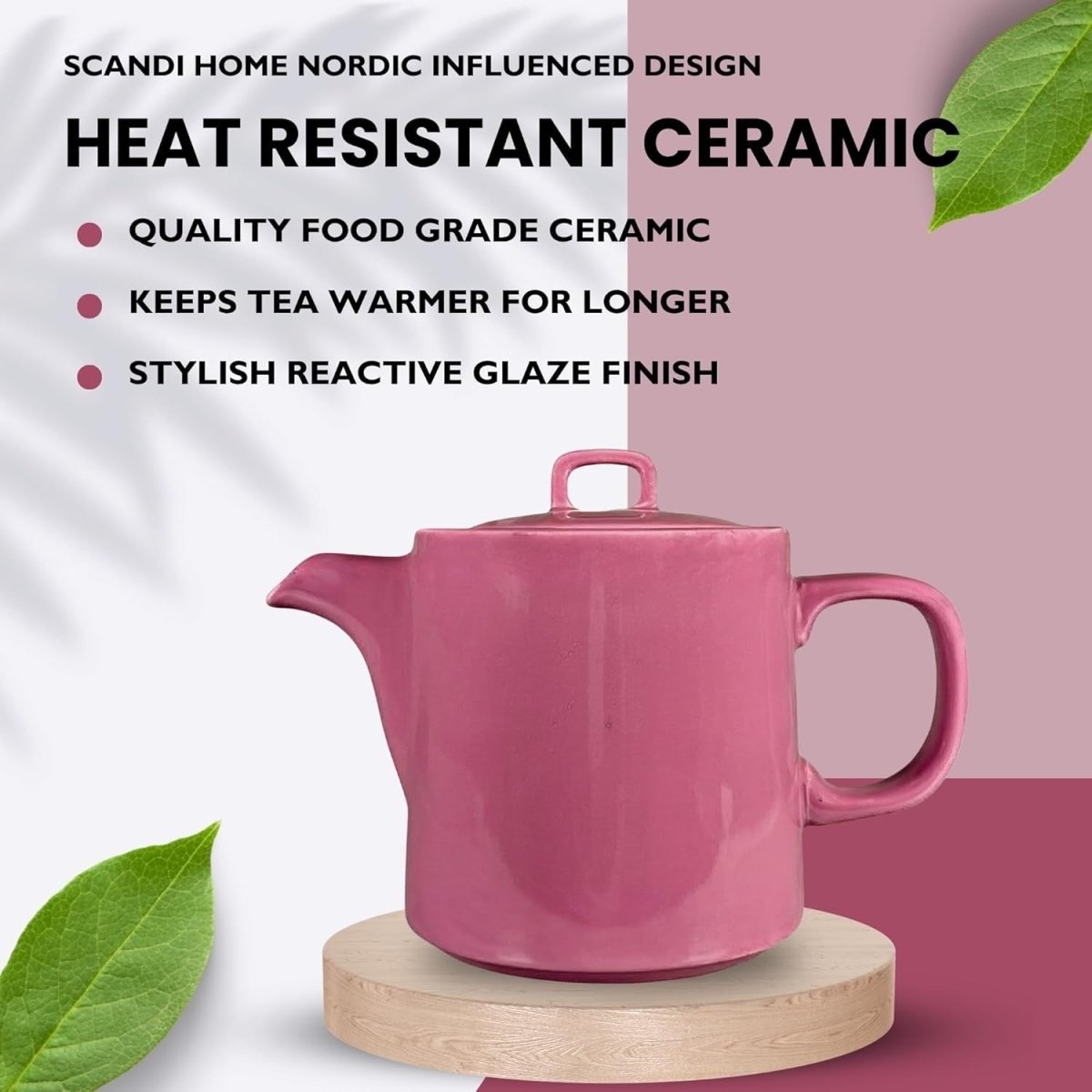 1L Pink Ceramic Teapot with Infuser Nordic Loose Leaf Tea Pot Strainer - Kwikley