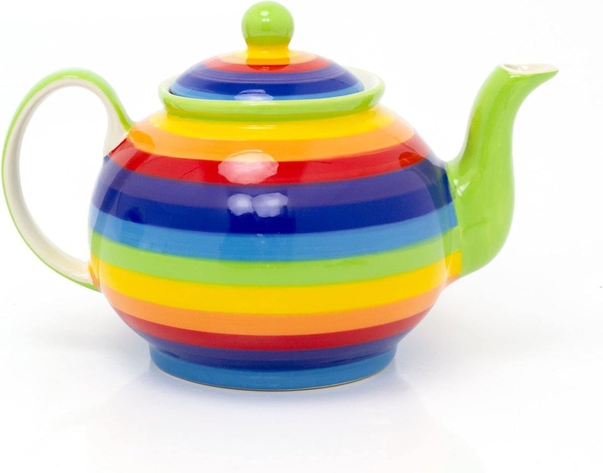 1L Rainbow Stripe Ceramic Teapot Large 4 Cup Tea Pot Multicolour - Kwikley