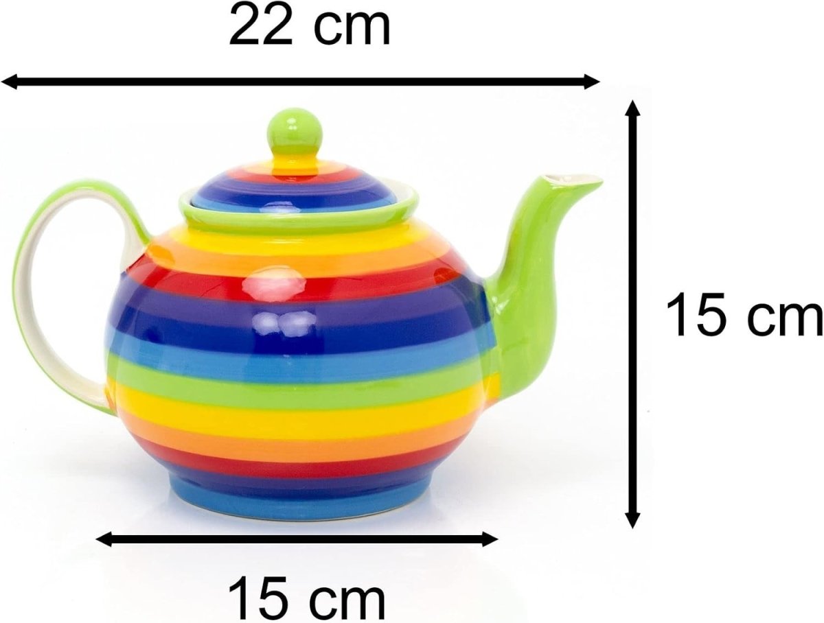 1L Rainbow Stripe Ceramic Teapot Large 4 Cup Tea Pot Multicolour - Kwikley