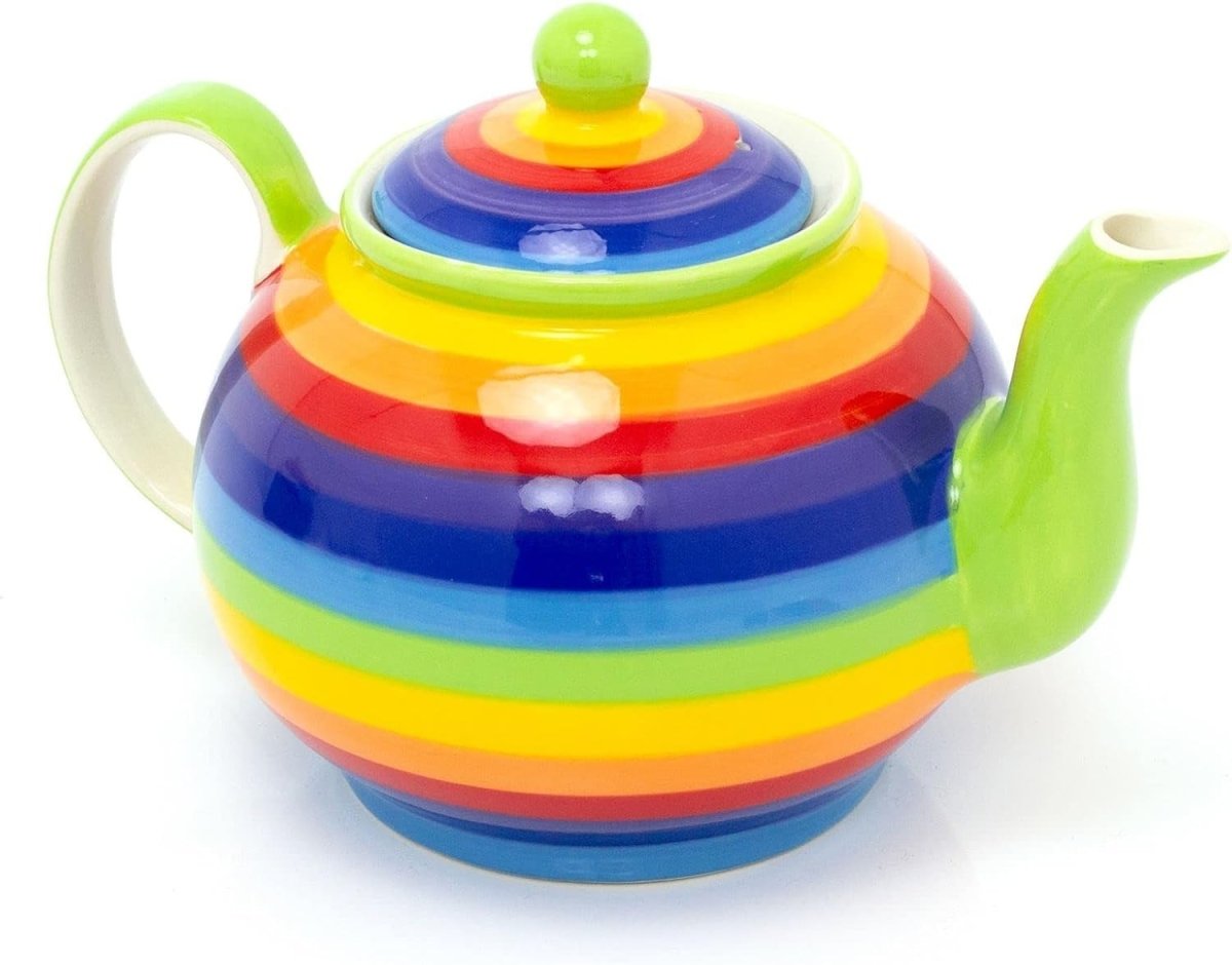 1L Rainbow Stripe Ceramic Teapot Large 4 Cup Tea Pot Multicolour - Kwikley