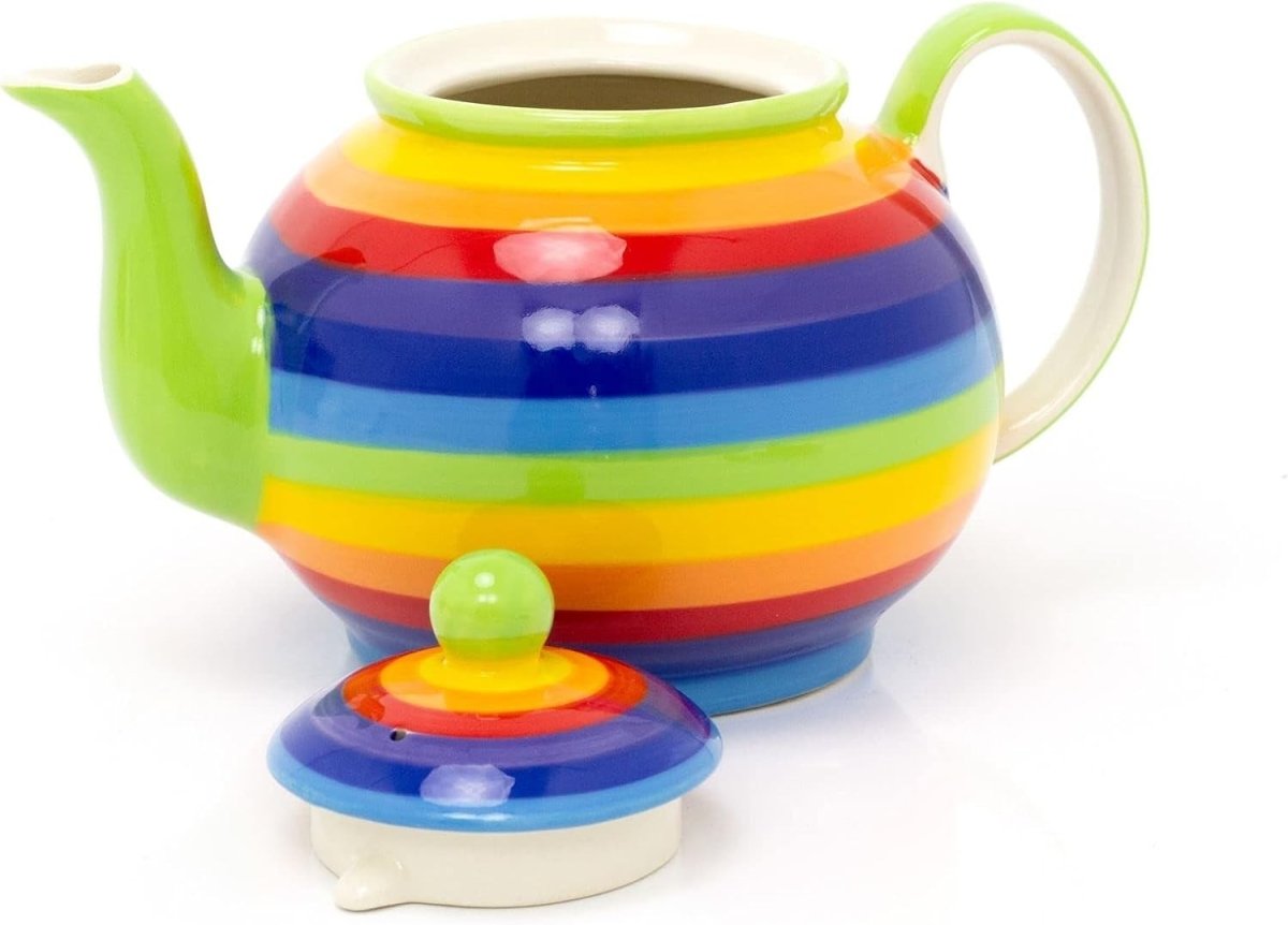 1L Rainbow Stripe Ceramic Teapot Large 4 Cup Tea Pot Multicolour - Kwikley
