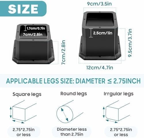 2 - 3 Inch Stackable Bed & Furniture Risers Anti - Slip Chair Sofa Table Set of 4 - Kwikley