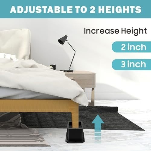 2 - 3 Inch Stackable Bed & Furniture Risers Anti - Slip Chair Sofa Table Set of 4 - Kwikley