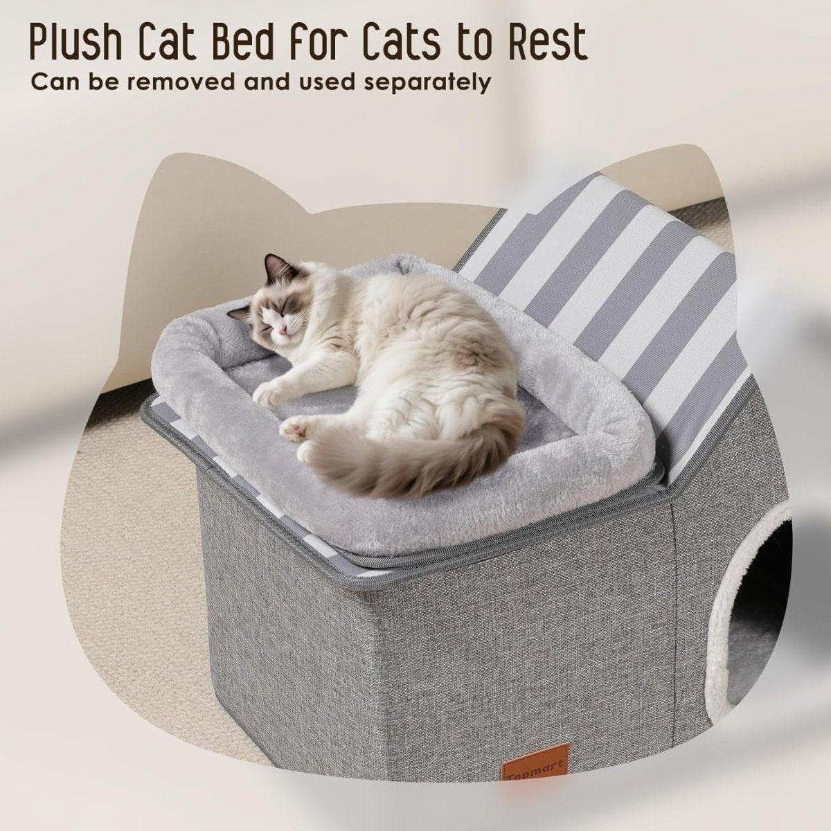 2 in 1 Cat House Bed Large Detachable Cat Cave Washable Cushion Grey - Kwikley