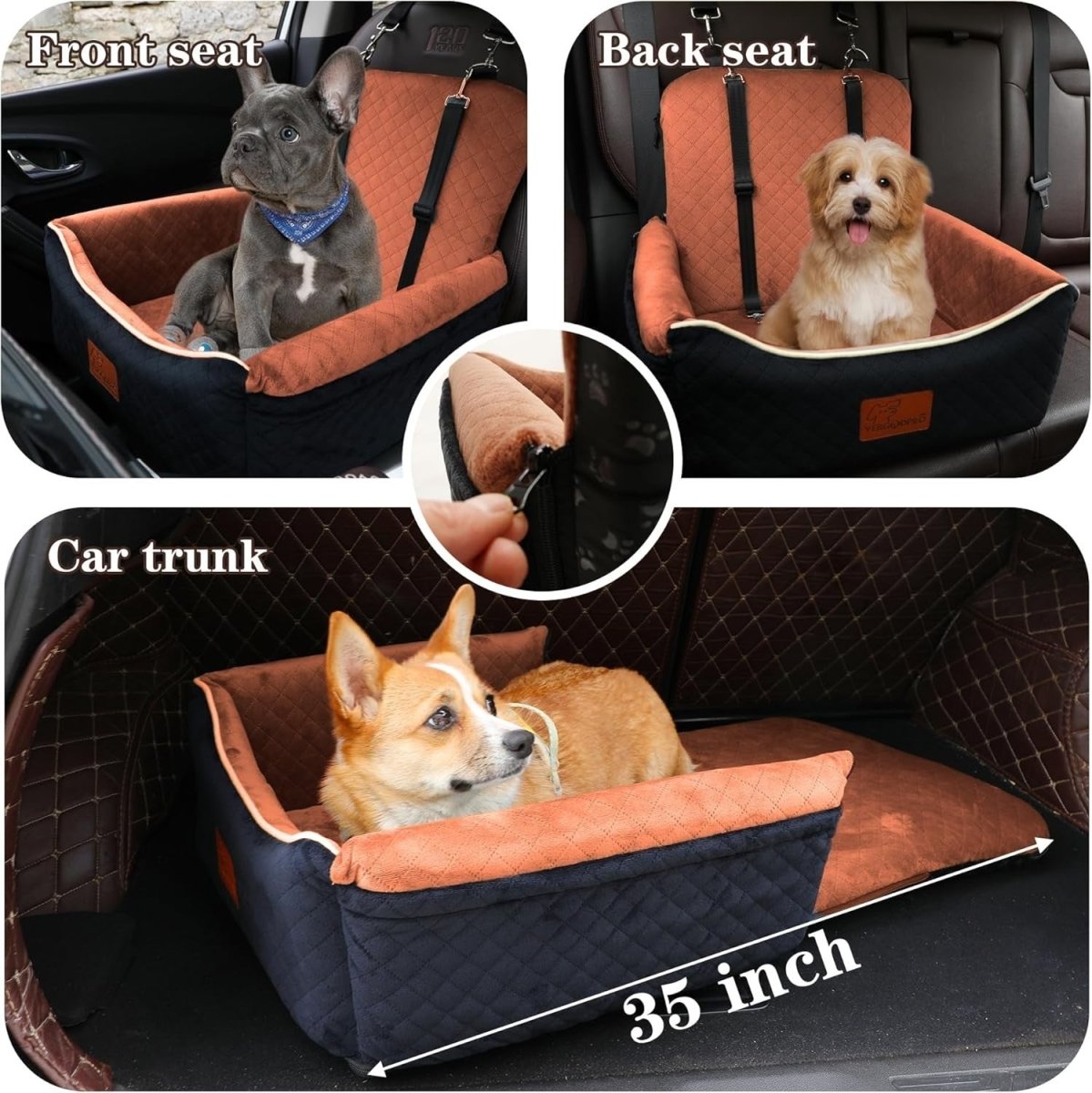 2 in 1 Dog Car Seat Booster Bed Travel Cushion Small Dogs 35lb - Kwikley